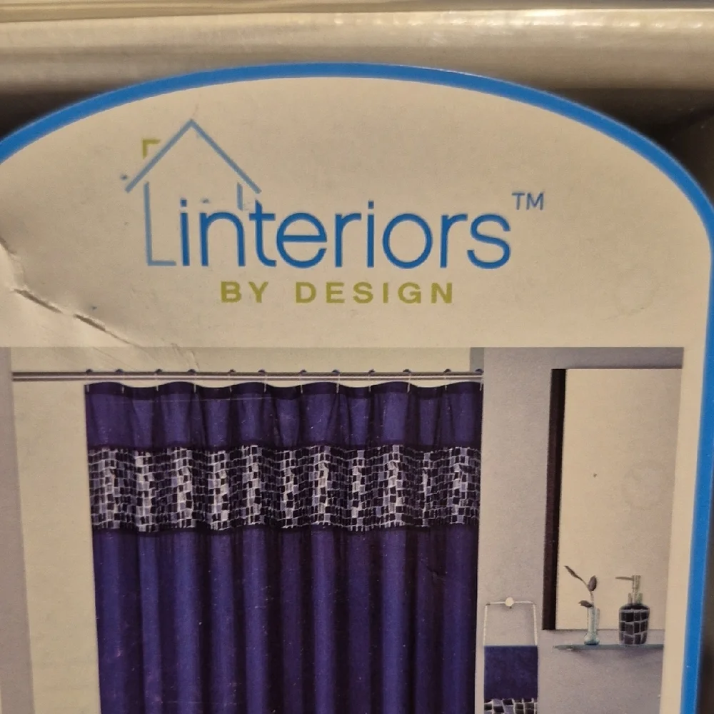 Interiors Black, Blue and Gray Shower Curtain Set